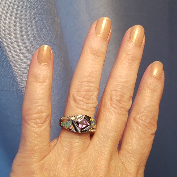 Sterling 925 Silver, lab created amethyst and opal - Picture 2 of 5